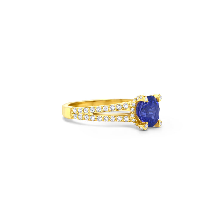 Round Tanzanite Split Shank Diamond Ring
