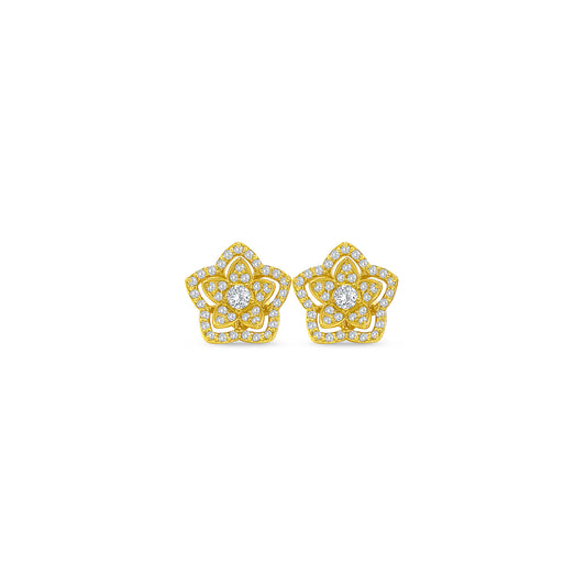 Round Brilliant Diamond Flower Stud Earrings
