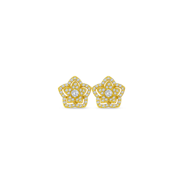 Round Brilliant Diamond Flower Stud Earrings
