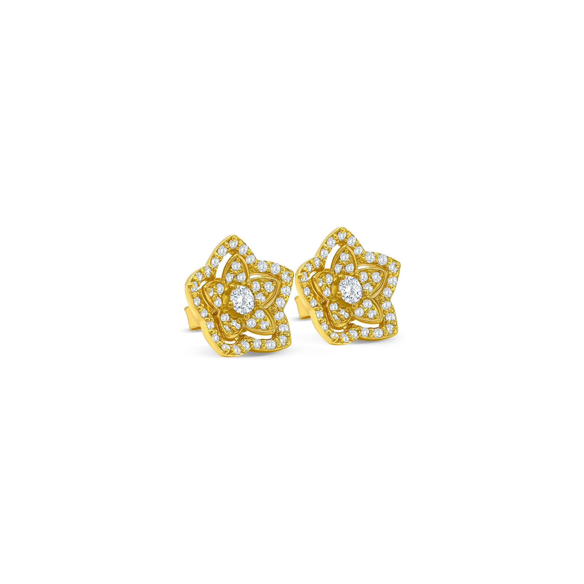 Round Brilliant Diamond Flower Stud Earrings