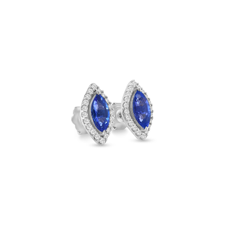 Marquise Cut Tanzanite & Diamond Halo Stud Earrings