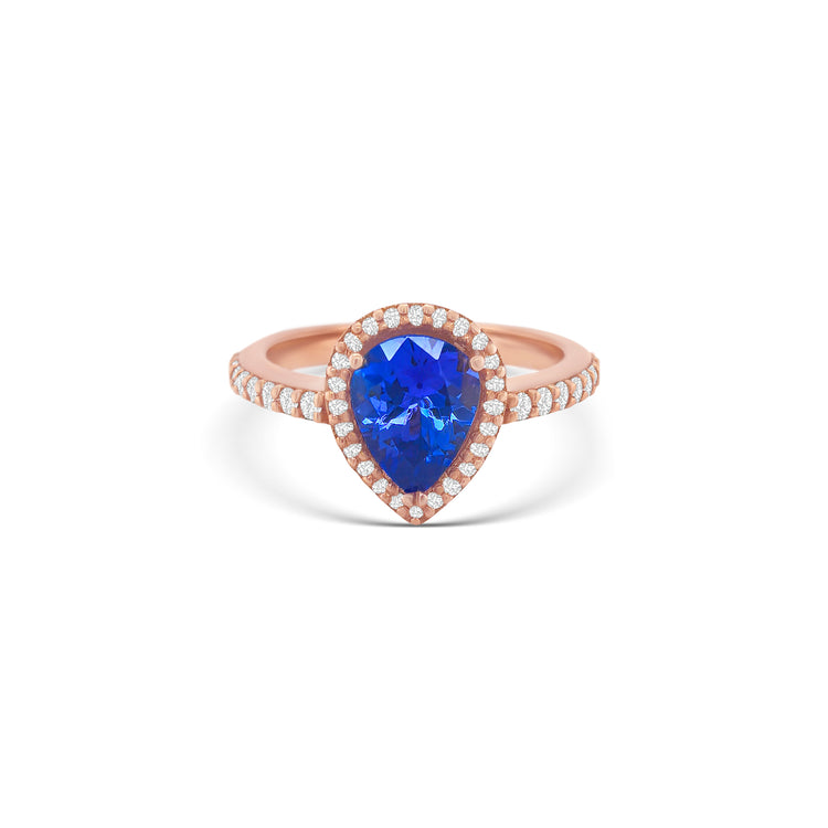 Pear Shape Tanzanite Diamond Halo Ring