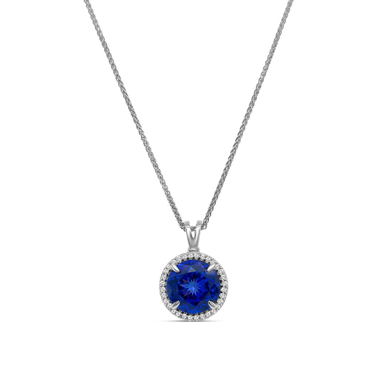 Round Tanzanite & Diamond Halo Pendant