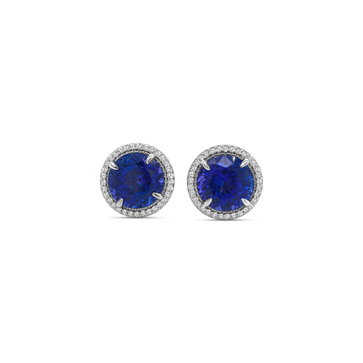 Round Tanzanite & Diamond Halo Stud Earrings