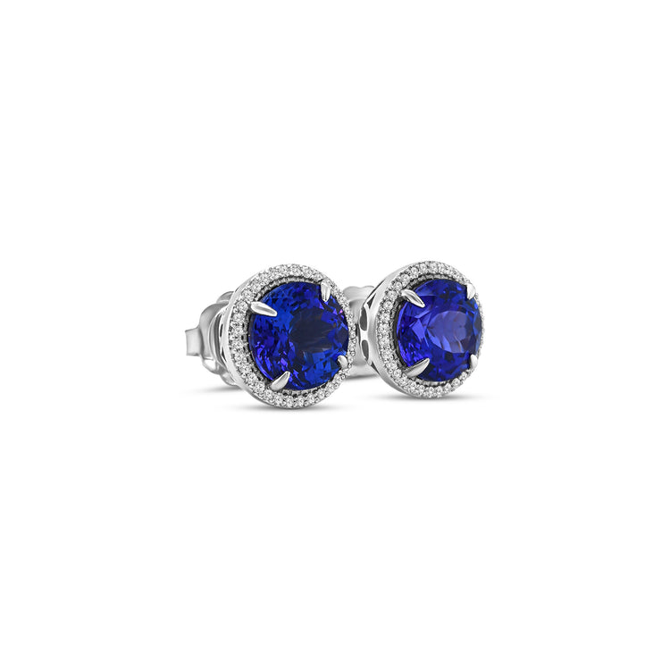 Round Tanzanite & Diamond Halo Stud Earrings