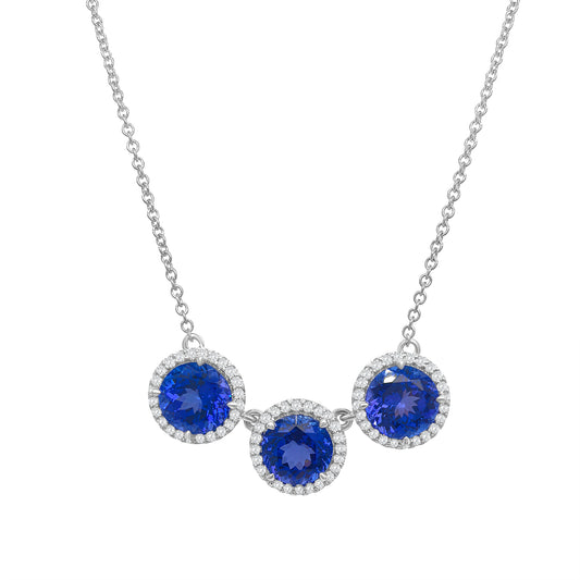 Triple Round Tanzanite & Diamond Halo Pendant