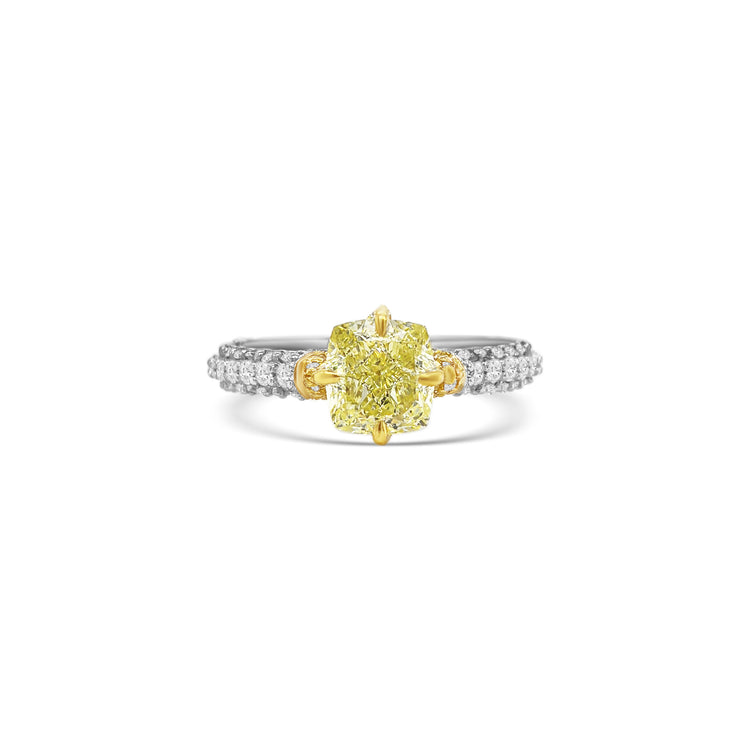 Cushion Cut Fancy Yellow Diamond Ring