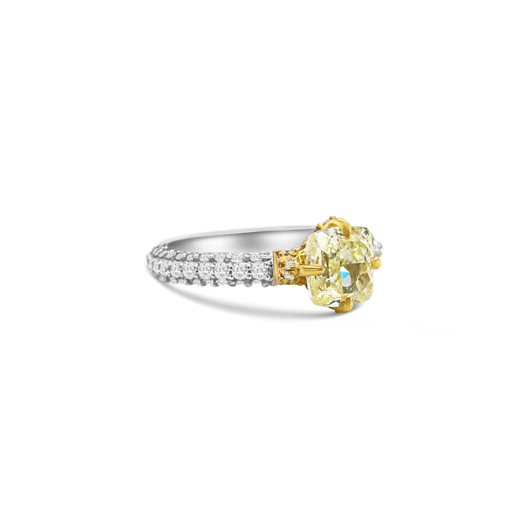 Cushion Cut Fancy Yellow Diamond Ring