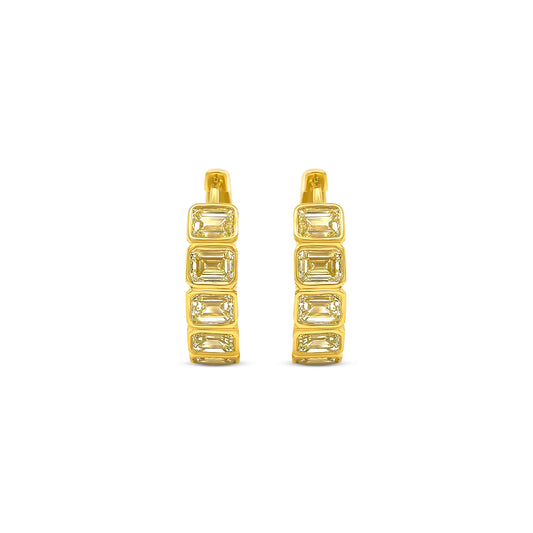 Fancy Yellow Emerald Cut Diamond Huggy Earrings