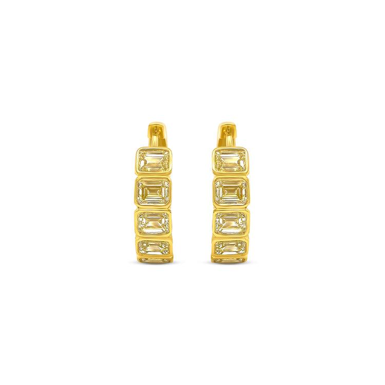 Fancy Yellow Emerald Cut Diamond Huggy Earrings