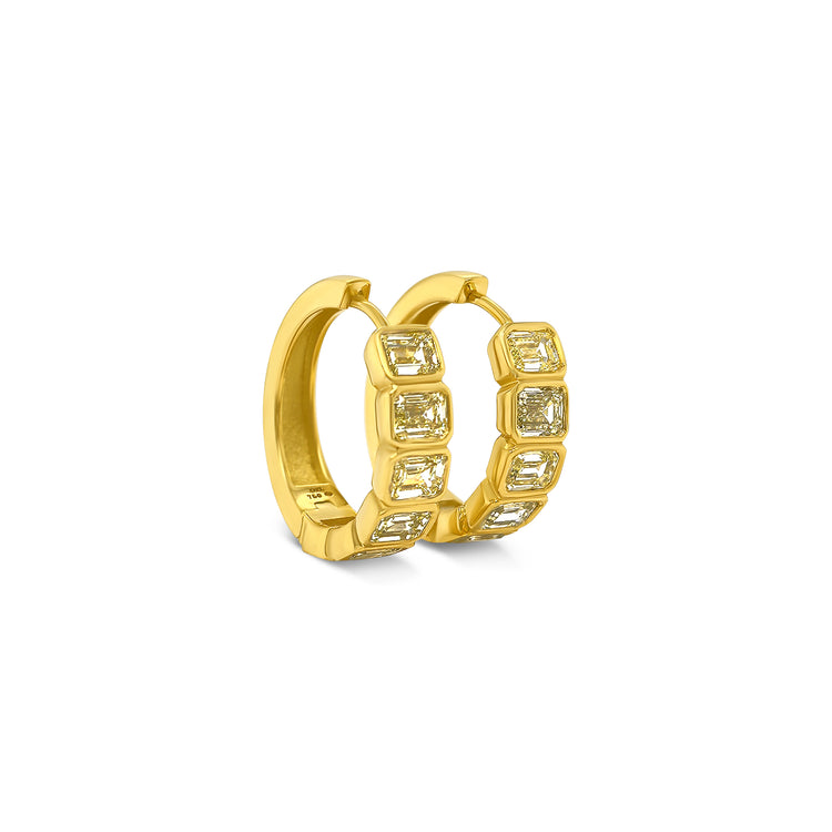 Fancy Yellow Emerald Cut Diamond Huggy Earrings