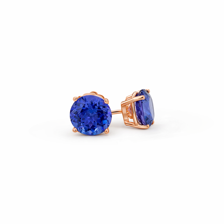 Round Cut Tanzanite Stud Earrings
