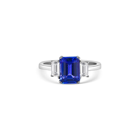 Baguette Cut Tanzanite & Diamond Ring