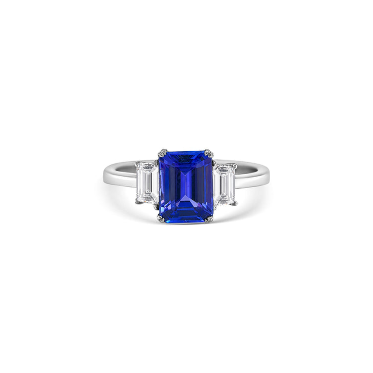 Baguette Cut Tanzanite & Diamond Ring
