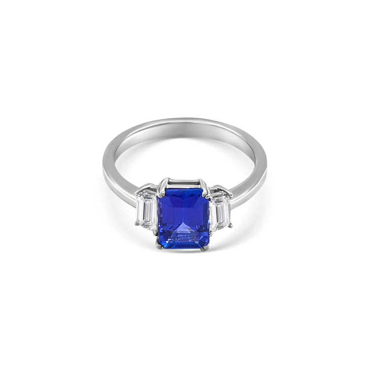 Baguette Cut Tanzanite & Diamond Ring