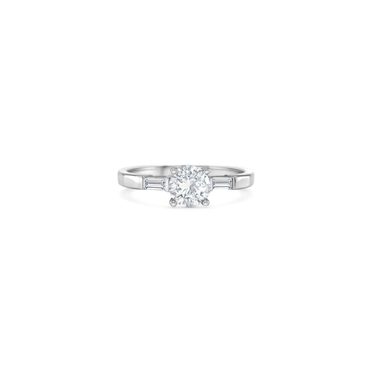 Round Brilliant & Baguette Cut Trilogy Diamond Ring