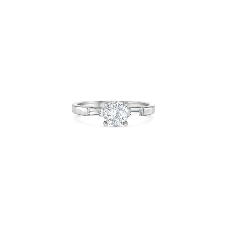 Round Brilliant & Baguette Cut Trilogy Diamond Ring