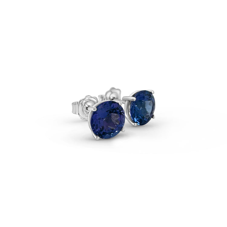 Round Brilliant Cut Tanzanite Stud Earrings