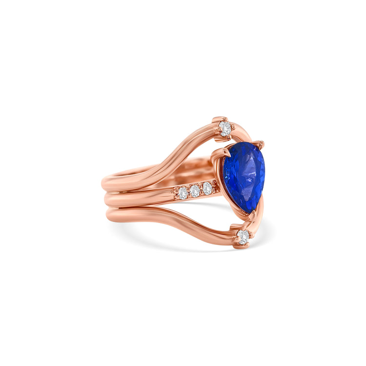 Pear Shape Tanzanite & Round Brilliant Diamond Ring