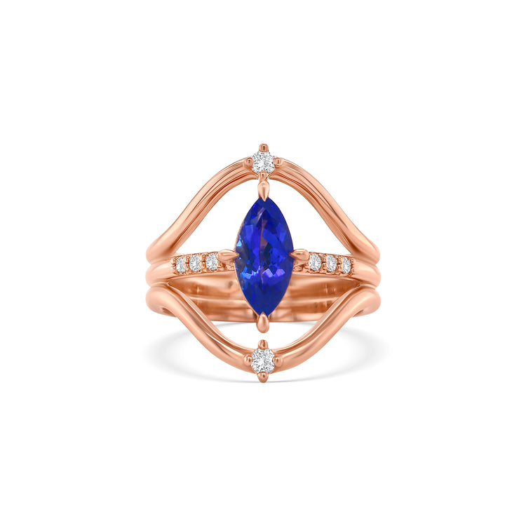 Marquise Cut Tanzanite & Round Brilliant Diamond Ring