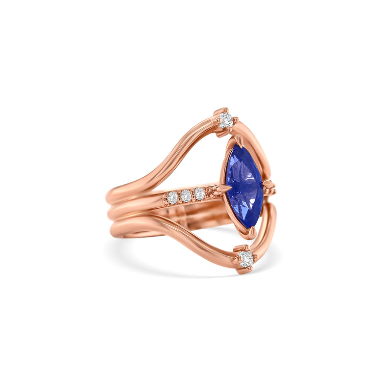 Marquise Cut Tanzanite & Round Brilliant Diamond Ring
