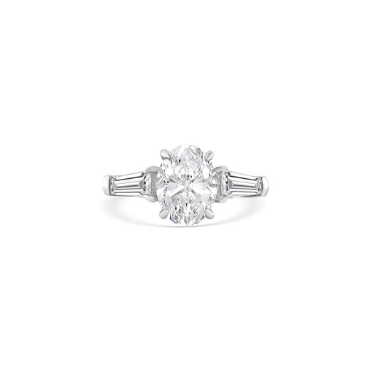 Oval & Tapered Baguette Cut Trilogy Diamond Ring