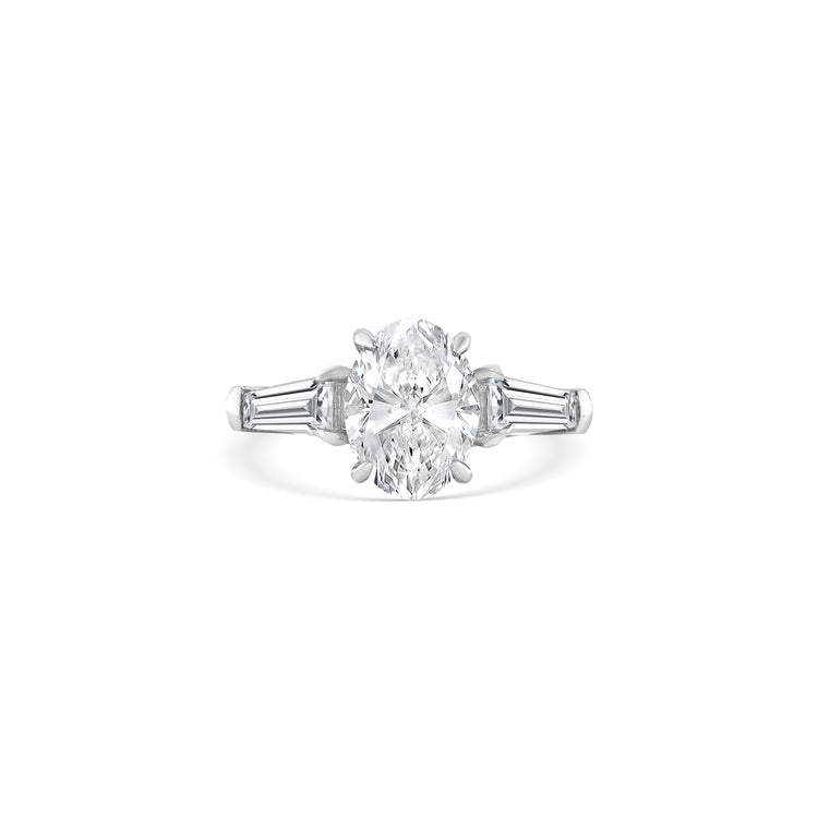 Oval & Tapered Baguette Cut Trilogy Diamond Ring