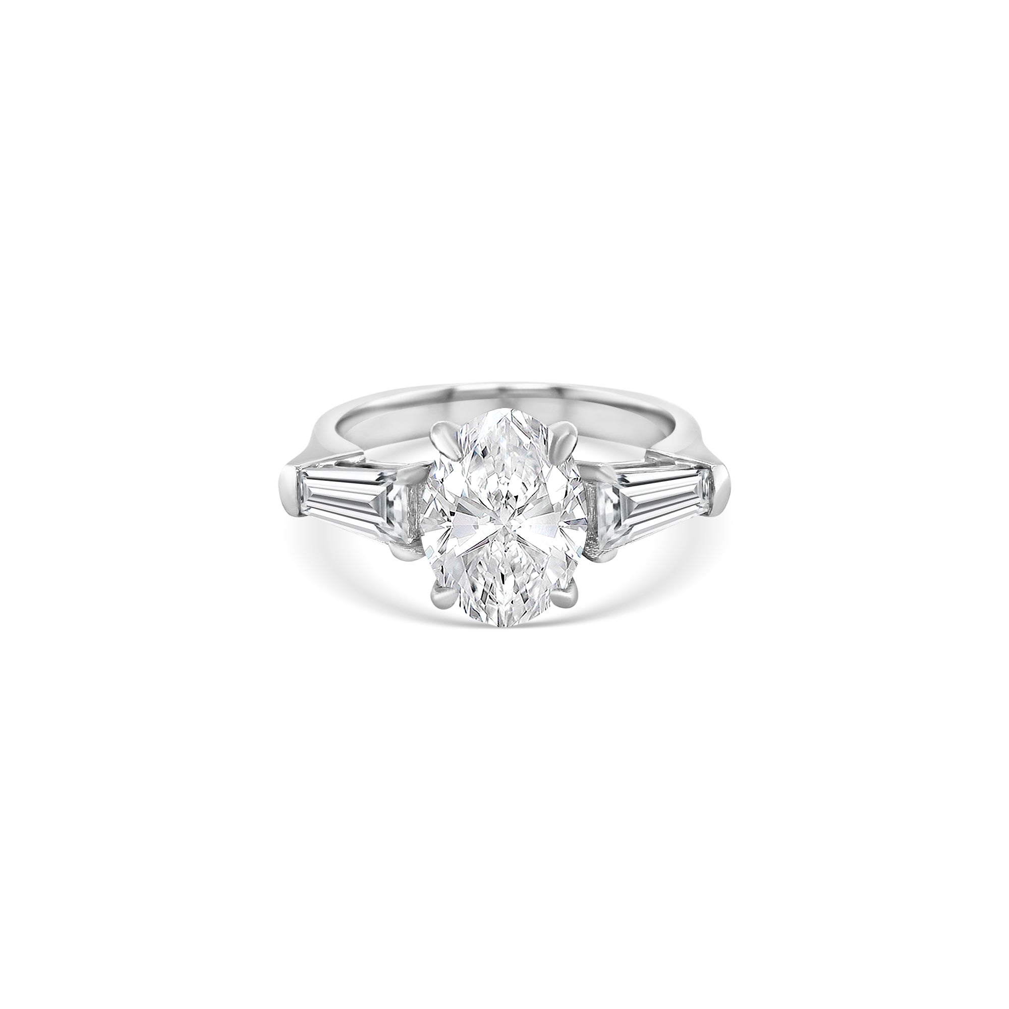 Oval & Tapered Baguette Cut Trilogy Diamond Ring