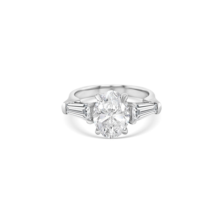 Oval & Tapered Baguette Cut Trilogy Diamond Ring