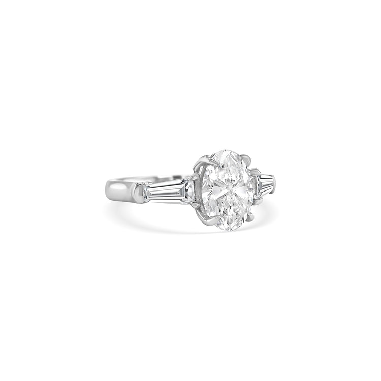 Oval & Tapered Baguette Cut Trilogy Diamond Ring