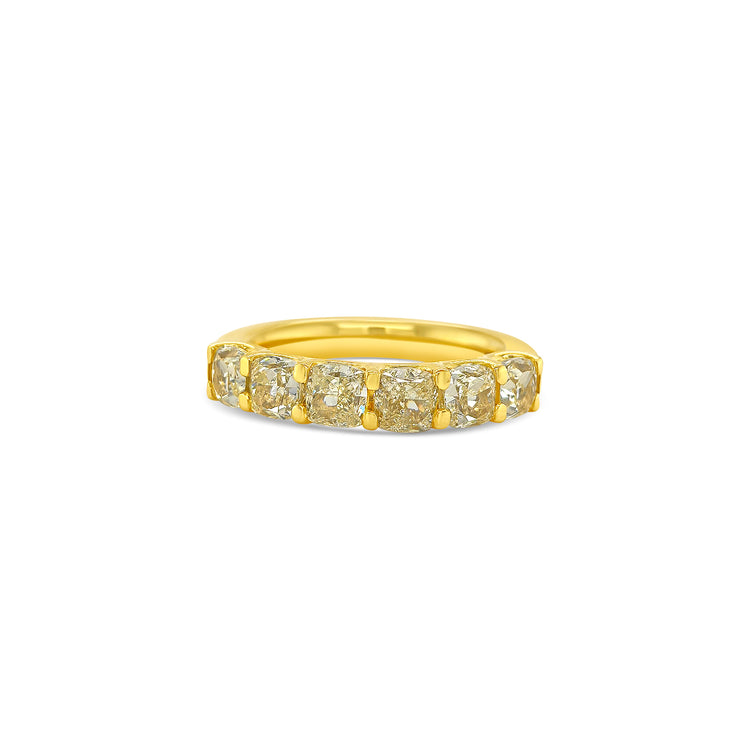 Fancy Light Yellow Cushion Cut Half Eternity Diamond Ring