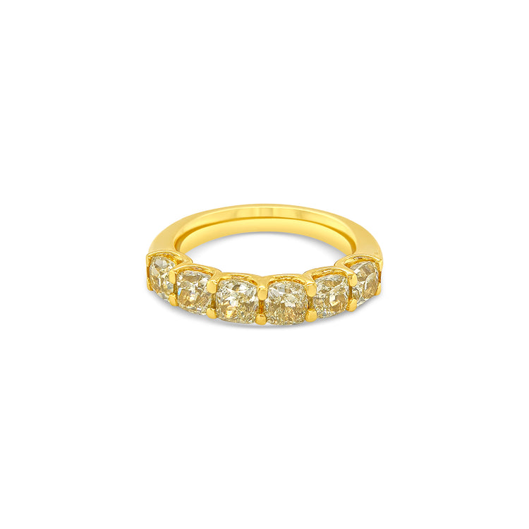 Fancy Light Yellow Cushion Cut Half Eternity Diamond Ring