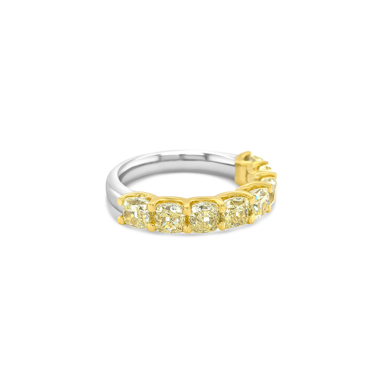 Fancy Light Yellow Cushion Cut Half Eternity Diamond Ring
