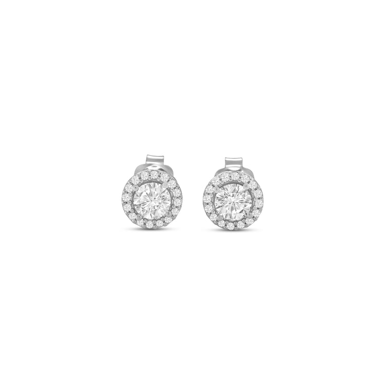 Round Brilliant Cut Halo Diamond Stud Earrings
