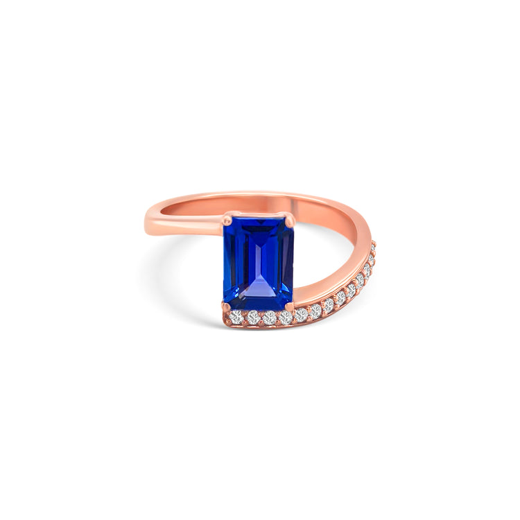 Emerald Cut Tanzanite & Diamond Ring