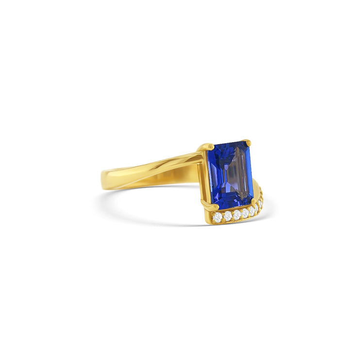 Emerald Cut Tanzanite & Diamond Ring