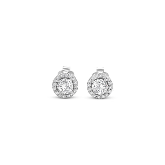 Round Brilliant Cut Halo Diamond Stud Earrings