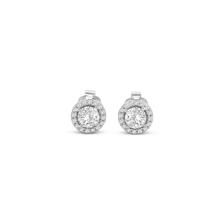 Round Brilliant Cut Halo Diamond Stud Earrings