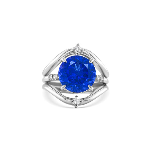 Round Cut Tanzanite & Diamond Ring