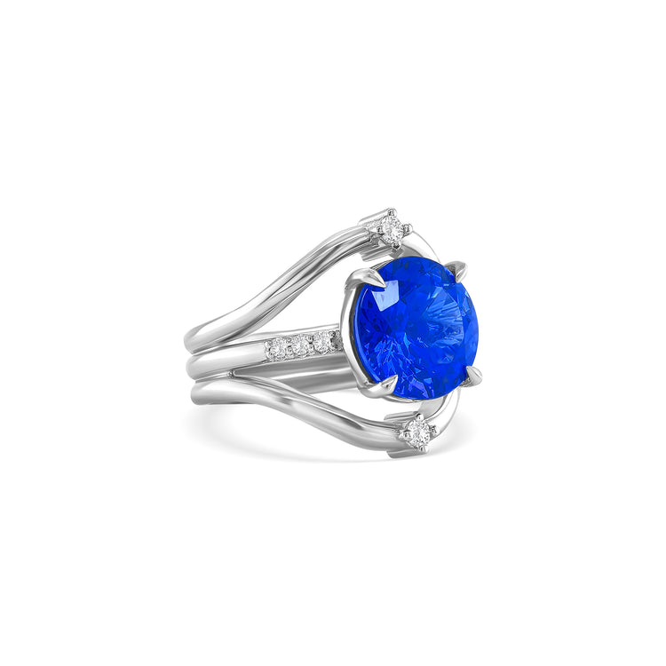 Round Cut Tanzanite & Diamond Ring