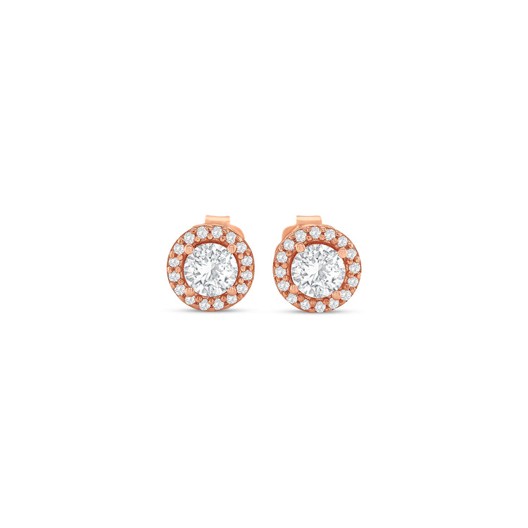 Round Brilliant Cut Halo Diamond Stud Earrings