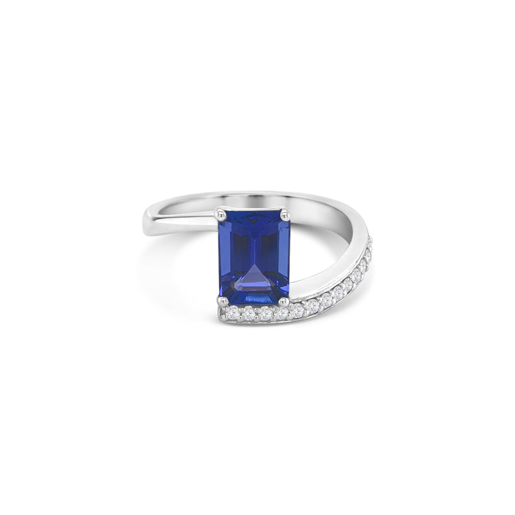 Emerald Cut Tanzanite & Diamond Ring