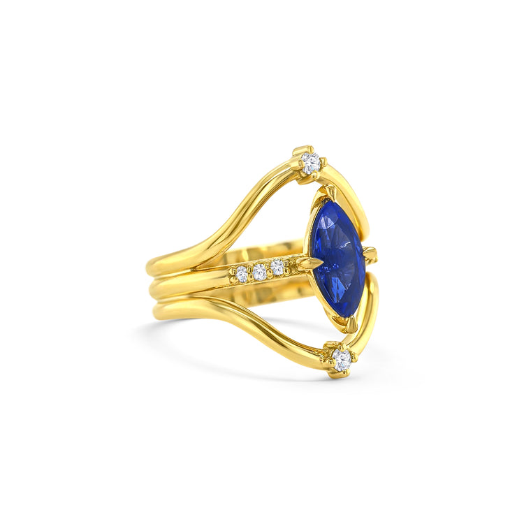 Marquise Cut Tanzanite & Round Brilliant Diamond Ring