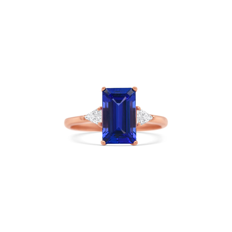 Emerald Cut Tanzanite & Trillion Diamond Ring