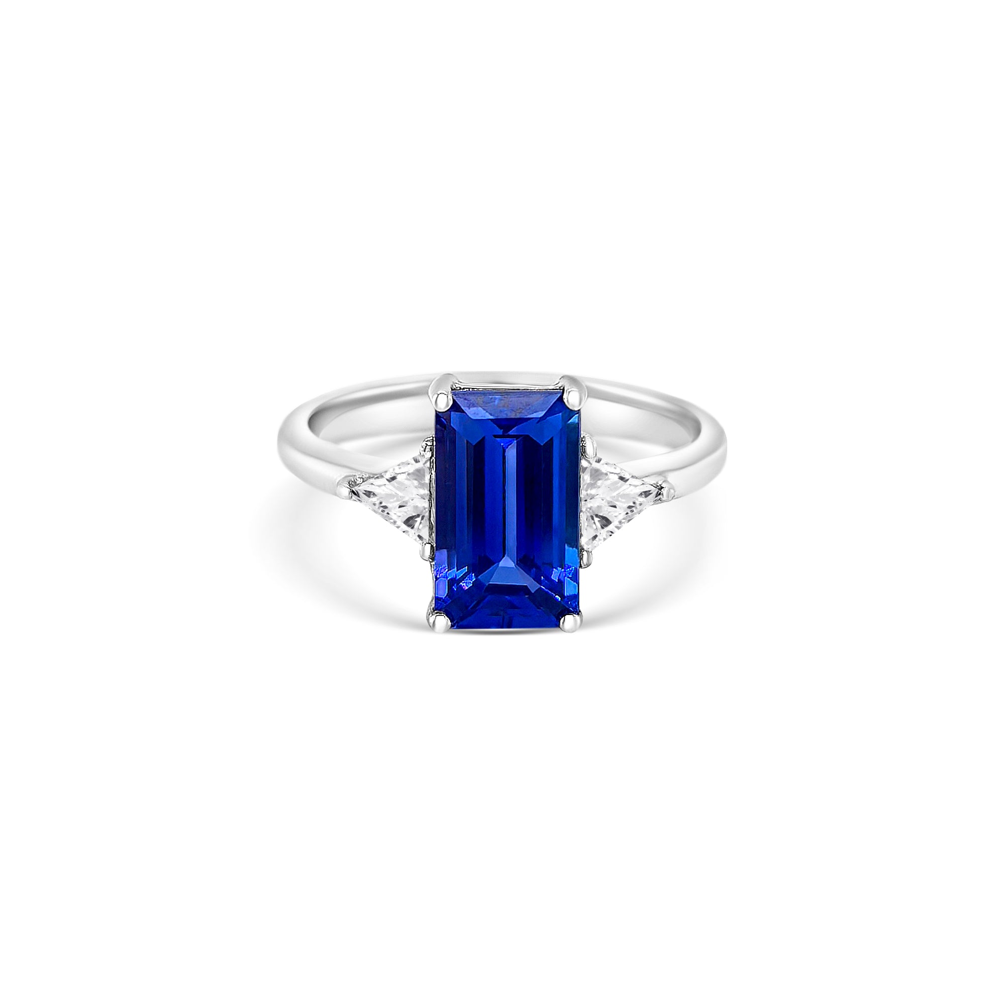Emerald Cut Tanzanite & Trillion Diamond Ring