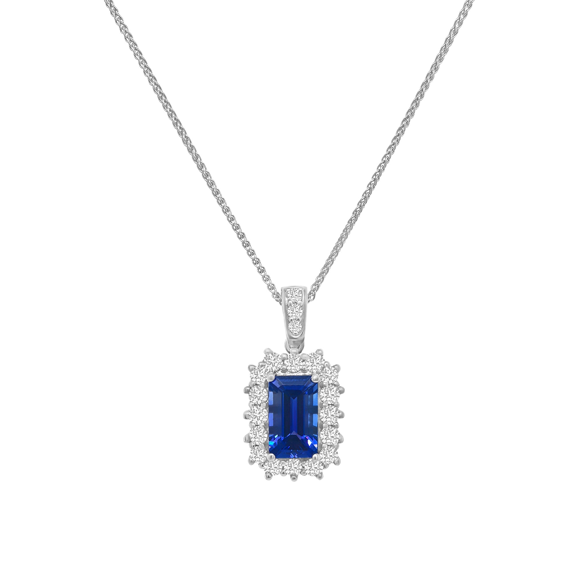 Emerald Cut Tanzanite & Halo Diamond Pendant