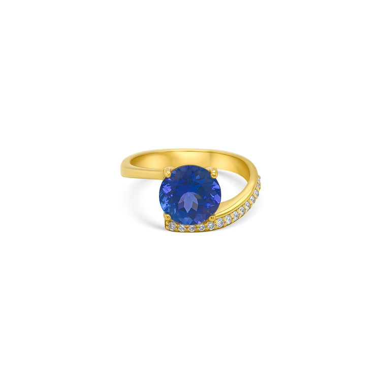 Round Tanzanite & Diamond Halo Ring