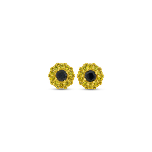 Black Diamond & Fancy Yellow Halo Diamond Stud Earrings