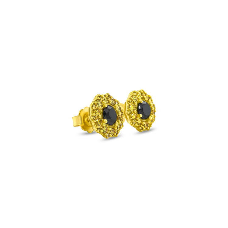 Black Diamond & Fancy Yellow Halo Diamond Stud Earrings