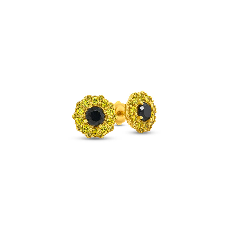 Black Diamond & Fancy Yellow Halo Diamond Stud Earrings